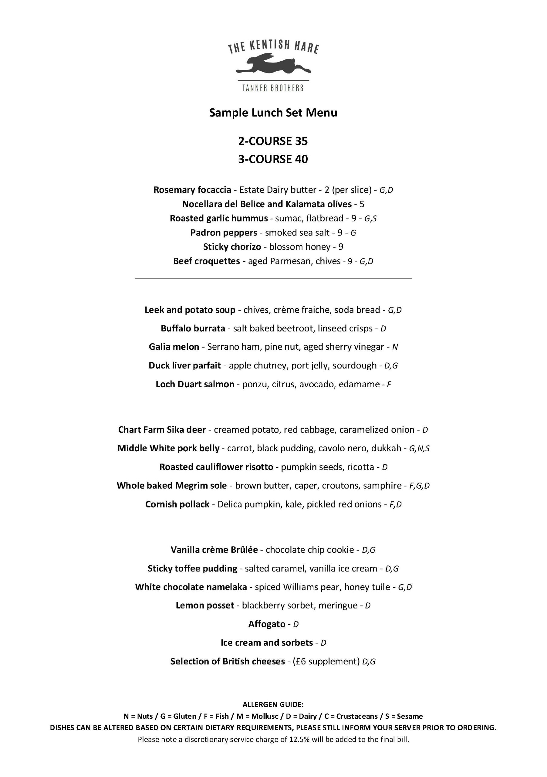 Sample Set Lunch Menu