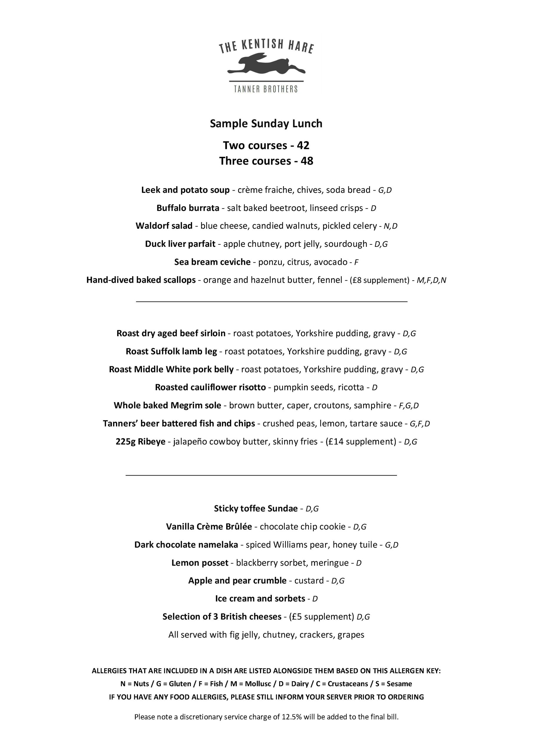 Sample Sunday Lunch 2026